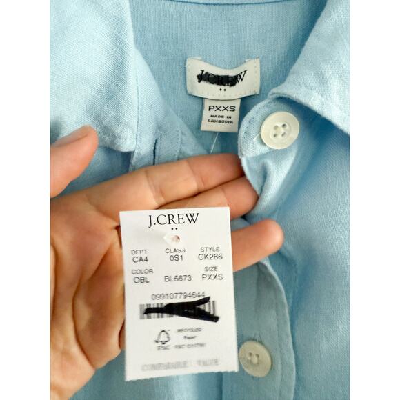 J.Crew Factory | NWT Linen-blend belted mini shirtdress in Light blue | Sz PXXS - Picture 11 of 11